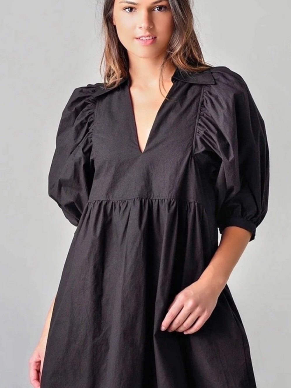 Hunter Bell Mini Black Puff Sleeve Dress Size Medium